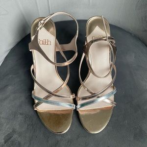 FAITH Metallic Rose Gold Silver Strappy Leather wedding guest Sandals 39 NEW!